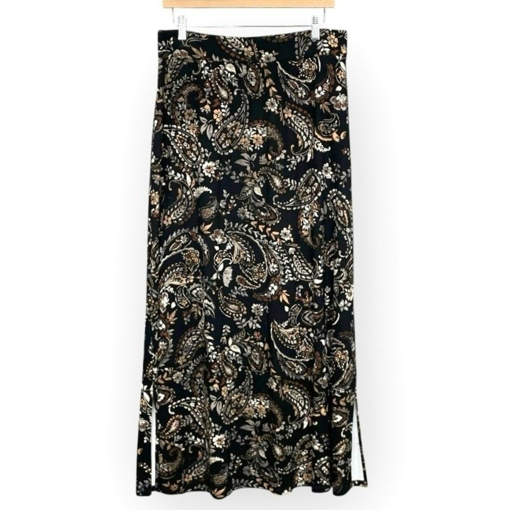 Denim Co Black Witchy Paisley Floral Maxi Skirt Size M Dark Boho Earthy Romantic